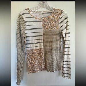 American Eagle Outfitters Floral and Striped Patchwork Long Sleeve Medium